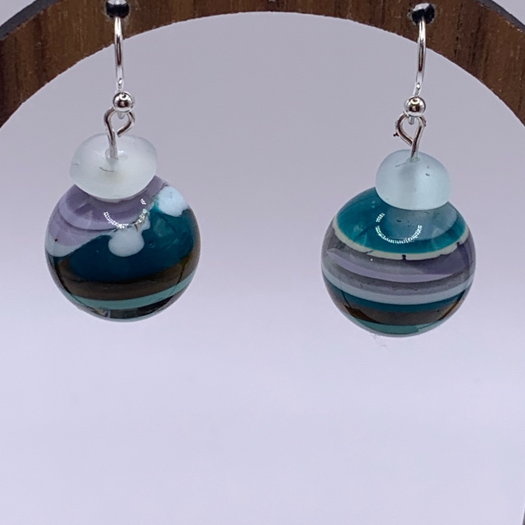 Upcycled Surfite & Sea Glass Earrings - Handmade Beach Jewelry
